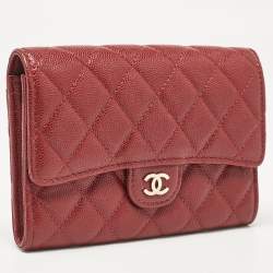 Chanel Red Quilted Caviar Leather Classic L Flap Wallet