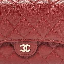 Chanel Red Quilted Caviar Leather Classic L Flap Wallet