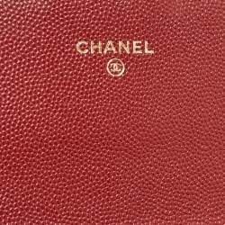 Chanel Red Quilted Caviar Leather Classic L Flap Wallet