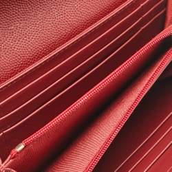 Chanel Red Quilted Caviar Leather Classic L Flap Wallet