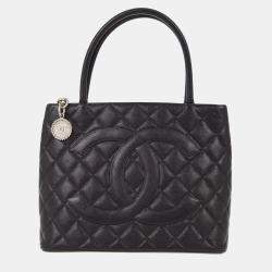 Chanel Black Calfskin Medallion Tote Handbag