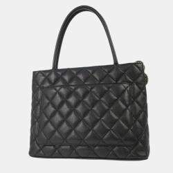 Chanel Black Calfskin Medallion Tote Handbag