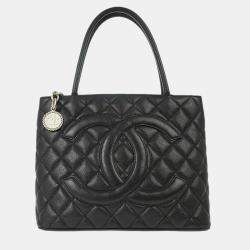 Chanel Black Calfskin Medallion Tote Handbag