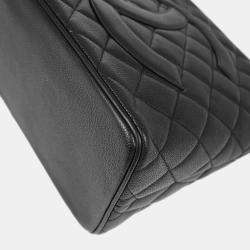 Pre Owned Chanel Black Calfskin Medallion Tote Handbag