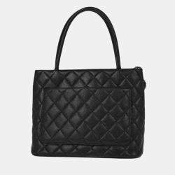 Pre Owned Chanel Black Calfskin Medallion Tote Handbag