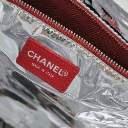 Chanel Navy Silver Canvas No.5 Choco Bar Tote Handbag