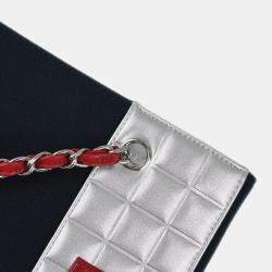 Chanel Navy Silver Canvas No.5 Choco Bar Tote Handbag