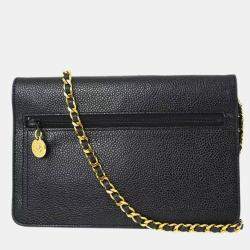 Pre Owned Chanel Black Calfskin Woc Chain Shoulder Wallet Bag