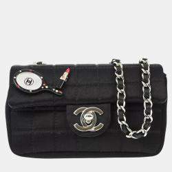 Chanel Black Satin Choco Bar Lipstick Shoulder Bag