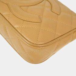 Pre Owned Chanel Beige Calfskin Chain Shoulder Bag