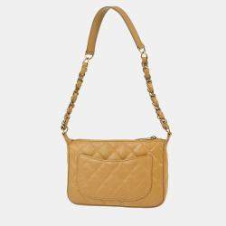 Pre Owned Chanel Beige Calfskin Chain Shoulder Bag