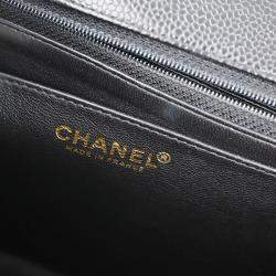 Pre Owned Chanel Black Calfskin Straight Flap Chain Handbag