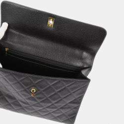 Pre Owned Chanel Black Calfskin Straight Flap Chain Handbag