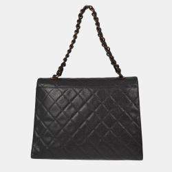 Pre Owned Chanel Black Calfskin Straight Flap Chain Handbag