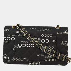 Pre Owned Chanel Black Canvas Coco Medium Classic Double Flap Shoulder Bag