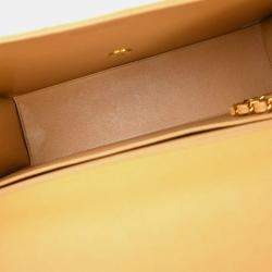 Pre Owned Chanel Beige Calfskin Single Flap Shoulder Bag