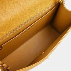 Pre Owned Chanel Beige Calfskin Single Flap Shoulder Bag