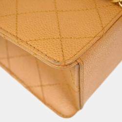 Pre Owned Chanel Beige Calfskin Single Flap Shoulder Bag