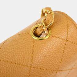 Pre Owned Chanel Beige Calfskin Single Flap Shoulder Bag