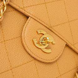 Pre Owned Chanel Beige Calfskin Single Flap Shoulder Bag