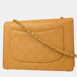 Pre Owned Chanel Beige Calfskin Single Flap Shoulder Bag