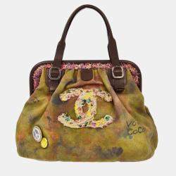 Chanel Khaki Green Canvas Graffiti On The Pavement Tote Handbag