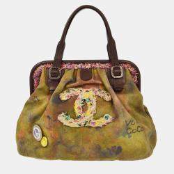 Chanel Khaki Green Canvas Graffiti On The Pavement Tote Handbag