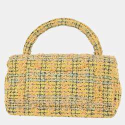 مملوكة مسبقًا Chanel Yellow Tweed Classic Single Flap 2 In 1 Hand Bag Set
