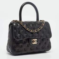 Chanel Black Cross Stitch Leather Mini Paris-Rome Coco Top Handle Bag