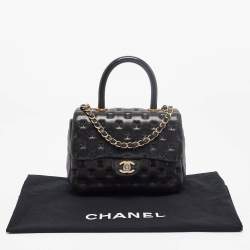 Chanel Black Cross Stitch Leather Mini Paris-Rome Coco Top Handle Bag