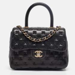 Chanel Black Cross Stitch Leather Mini Paris-Rome Coco Top Handle Bag
