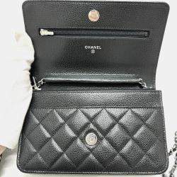 Chanel Black Caviar Skin Matelasse Coco Mark Classic Chain Wallet Shoulder Bag