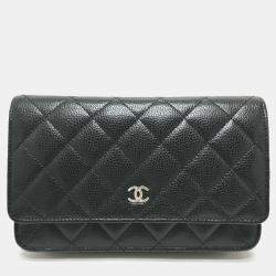 Chanel Black Caviar Skin Matelasse Coco Mark Classic Chain Wallet Shoulder Bag