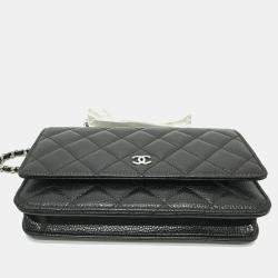 Chanel Black Caviar Skin Matelasse Coco Mark Classic Chain Wallet Shoulder Bag