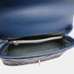 Chanel Calf Leather Blue V-stitch Coco Handle Chain Shoulder Bag