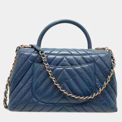 Chanel Calf Leather Blue V-stitch Coco Handle Chain Shoulder Bag
