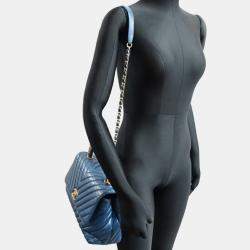 Chanel Calf Leather Blue V-stitch Coco Handle Chain Shoulder Bag