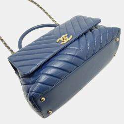 Chanel Calf Leather Blue V-stitch Coco Handle Chain Shoulder Bag