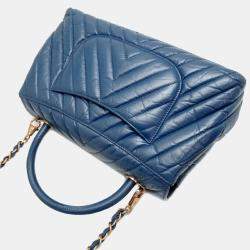 Chanel Calf Leather Blue V-stitch Coco Handle Chain Shoulder Bag