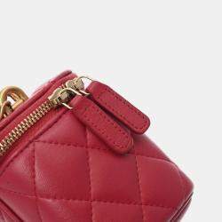 Pre Owned Chanel Pink Lambskin Matelasse Small Vanity Shoulder Bag