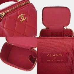 Pre Owned Chanel Pink Lambskin Matelasse Small Vanity Shoulder Bag