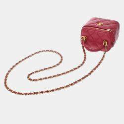 Pre Owned Chanel Pink Lambskin Matelasse Small Vanity Shoulder Bag