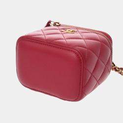 Pre Owned Chanel Pink Lambskin Matelasse Small Vanity Shoulder Bag