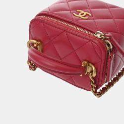 Pre Owned Chanel Pink Lambskin Matelasse Small Vanity Shoulder Bag