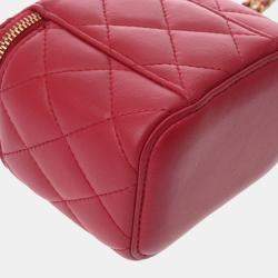 Pre Owned Chanel Pink Lambskin Matelasse Small Vanity Shoulder Bag