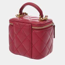 Pre Owned Chanel Pink Lambskin Matelasse Small Vanity Shoulder Bag