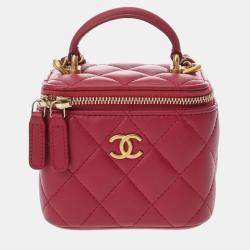 Pre Owned Chanel Pink Lambskin Matelasse Small Vanity Shoulder Bag