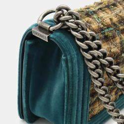 Chanel Velour Tweed Brown Multicolor Green Boy Chanel Matelasse Coco Mark Chain Shoulder Bag