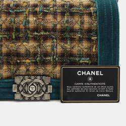 Chanel Velour Tweed Brown Multicolor Green Boy Chanel Matelasse Coco Mark Chain Shoulder Bag