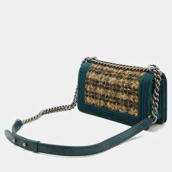 Chanel Velour Tweed Brown Multicolor Green Boy Chanel Matelasse Coco Mark Chain Shoulder Bag